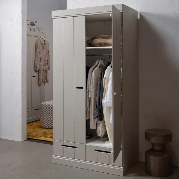 Szarobeżowa szafa z litego drewna sosnowego 94x195x53 cm Connect – WOOOD-image-2