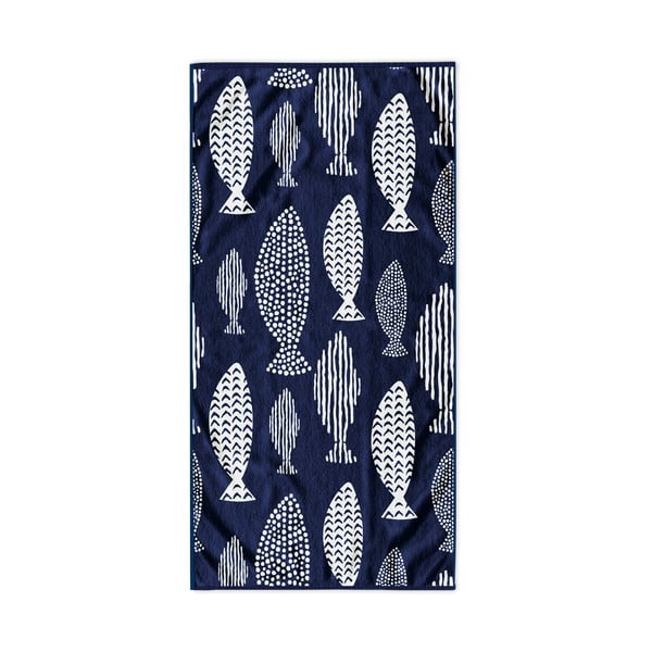 Ciemnoniebieski ręcznik plażowy 90x180 cm Fish – DecoKing