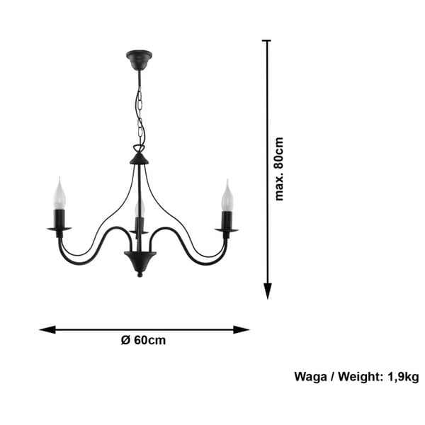Czarna metalowa lampa wisząca ø 60 cm Fiorano – Sollux-image-3