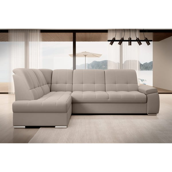 Beżowy aksamitny rozkładany/ze schowkiem narożnik (lewostronny/w kształcie litery L) Sado – ELTAP-image-3