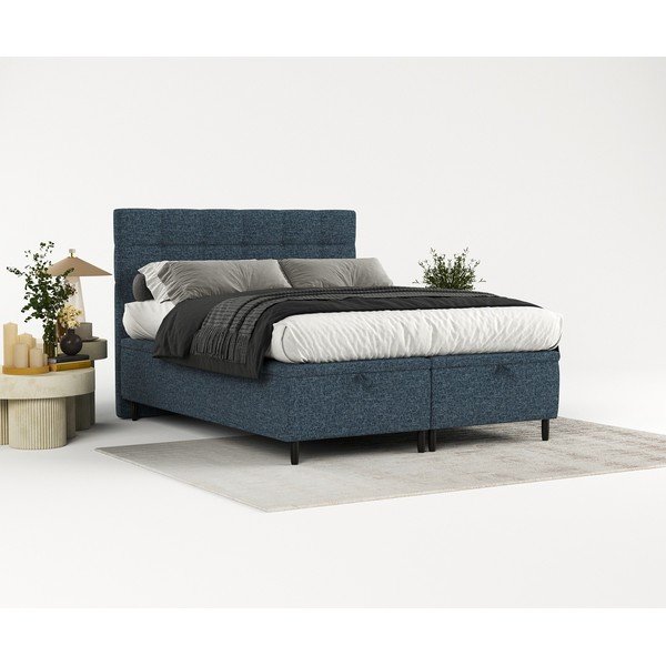 Ciemnoniebieskie tapicerowane łóżko dwuosobowe ze schowkiem 180x200 cm Senses – Maison de Rêve-image-1