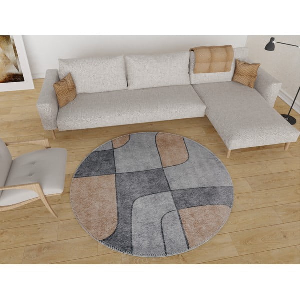 Szary okrągły dywan odpowiedni do prania ø 120 cm Yuvarlak – Vitaus-image-1