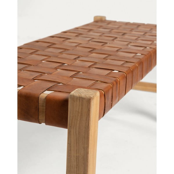 Koniakowo-naturalna skórzana ławka Calixta – Kave Home-image-4