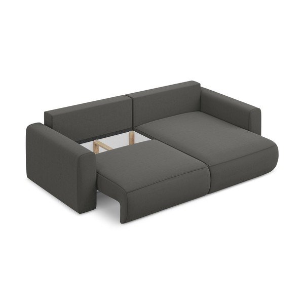 Ciemnoszary aksamitny rozkładany/ze schowkiem narożnik (prawostronny/z szezlongiem) Kapua – Makamii-image-3