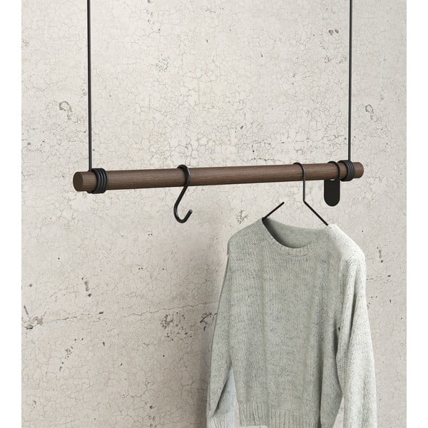 Brązowy wieszak ścienny z litego drewna dębowego 80 cm Swing M – LIND DNA-image-1