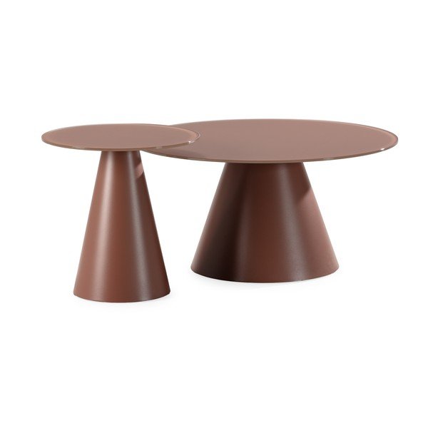 Brązowe okrągłe stoliki zestaw 2 szt. ze szklanym blatem ø 80 cm Vida – MOME-image-2