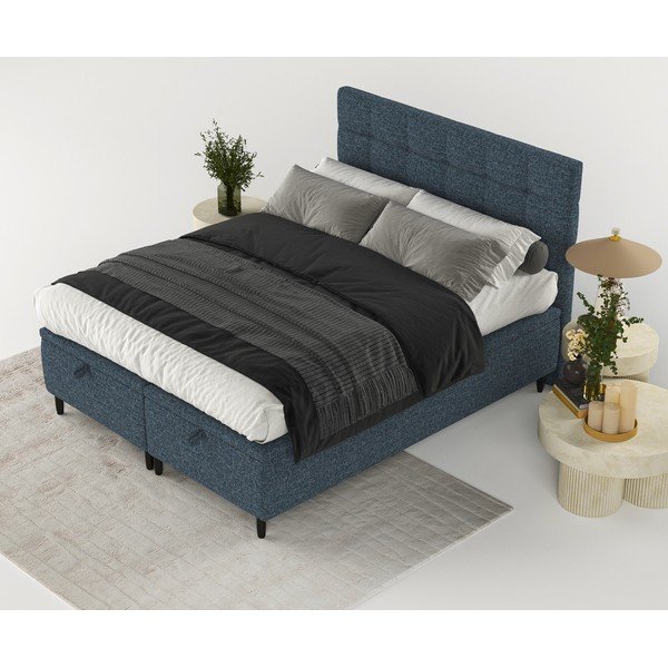 Ciemnoniebieskie tapicerowane łóżko dwuosobowe ze schowkiem 180x200 cm Senses – Maison de Rêve-image-3