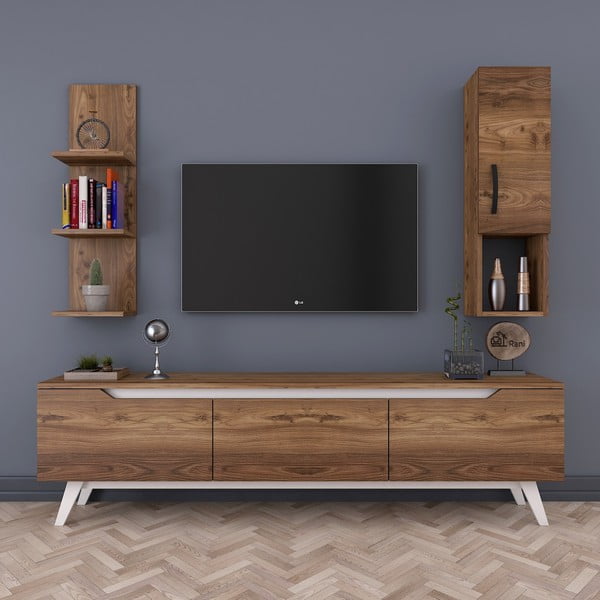 Zestaw 2 półek i szafki pod TV w dekorze drewna Rani