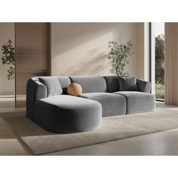 Jasnoszary aksamitny narożnik (lewostronny/z szezlongiem) Campi – Cosmopolitan Design-image-1