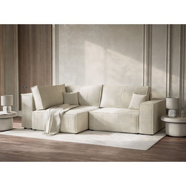 Kremowy rozkładany/ze schowkiem narożnik z tkaniny szenilowej (lewostronny/w kształcie litery L) Tonga – Maison de Rêve-image-4