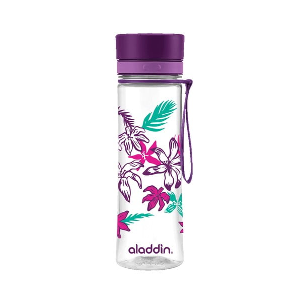 Butelka na wodę z fioletowym wieczkiem i nadrukiem Aladdin Aveo Bloom, 600 ml
