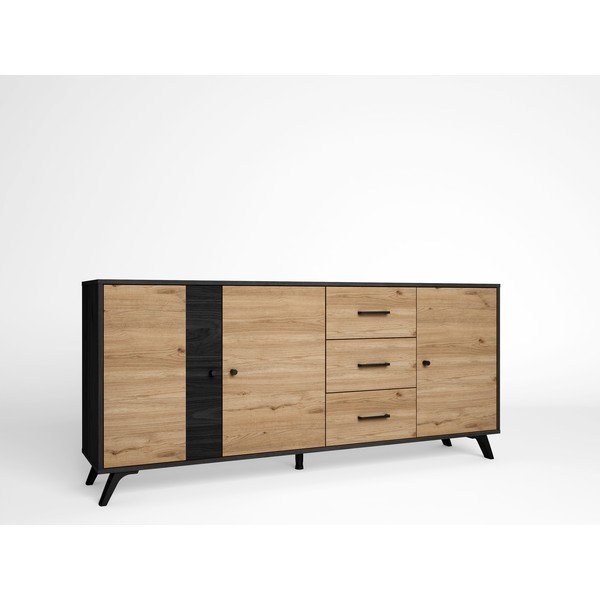 Czarno-naturalna niska komoda w dekorze dębu 181x81 cm Bocami – Marckeric-image-2