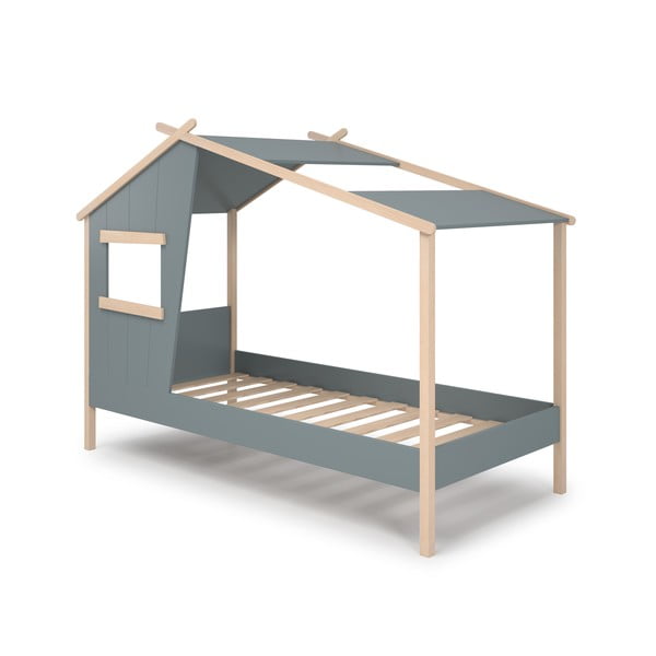 Szarozielone łóżko dziecięce z litego drewna sosnowego w kształcie domku ze stelażem 90x190 cm Luba – Marckeric-image-3