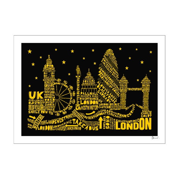 Plakat London Black&Yellow, 50x70 cm