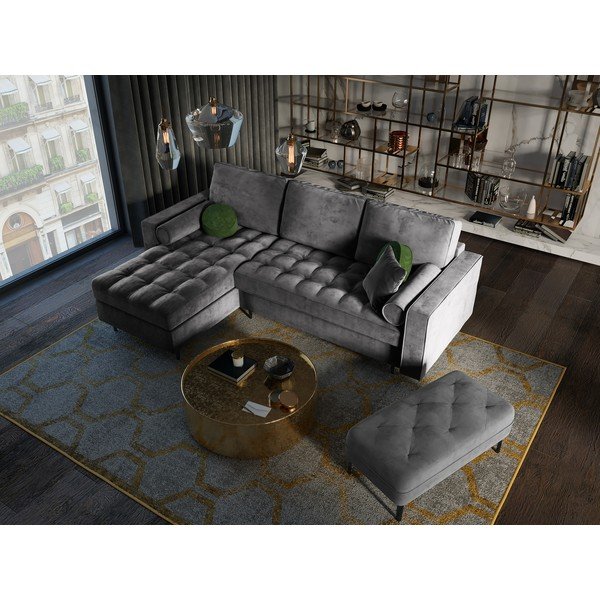 Ciemnoszary aksamitny rozkładany narożnik Milo Casa Santo, lewostronny-image-1