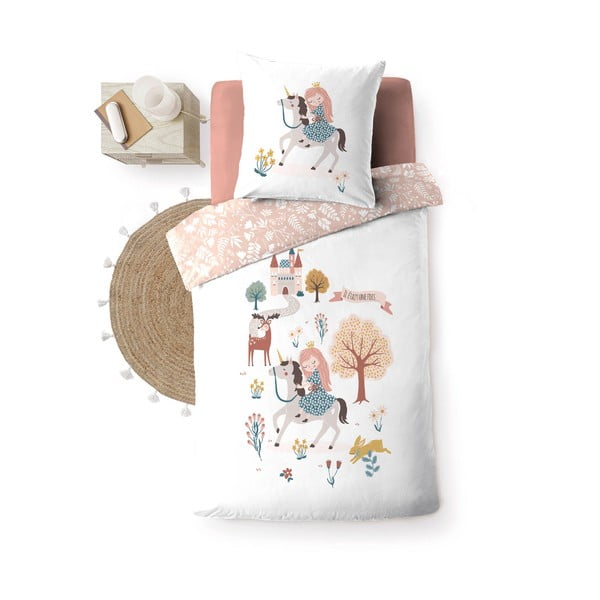 Biało-różowa bawełniana pościel dziecięca jednoosobowa 140x200 cm Lilibelle – douceur d'intérieur-image-4