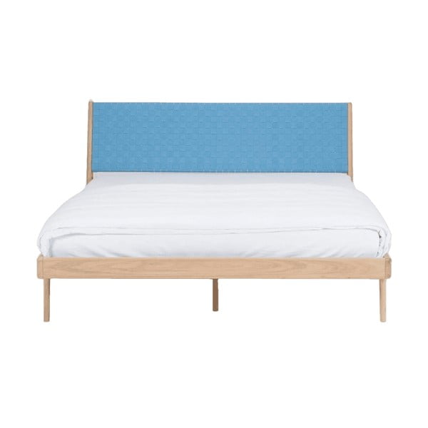 Niebieske/naturalne łóżko dwuosobowe z litego drewna dębowego 180x200 cm Fawn – Gazzda