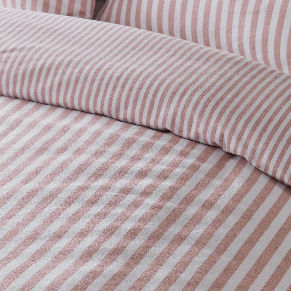 Różowa flanelowa pościel dwuosobowa 230x220 cm Stripe – Catherine Lansfield (zdjęcie 5)