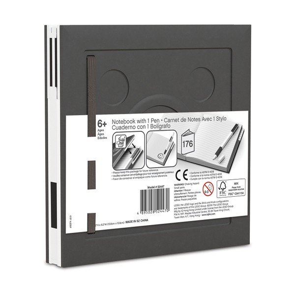 Czarny kwadratowy notatnik z długopisem żelowym LEGO®, 15,9x15,9 cm-image-2