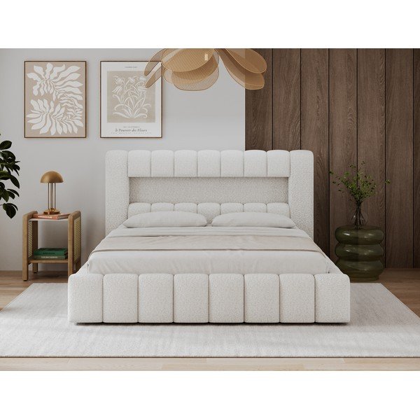 Kremowe tapicerowane łóżko dwuosobowe ze schowkiem ze stelażem 160x200 cm Lamica – ELTAP-image-2