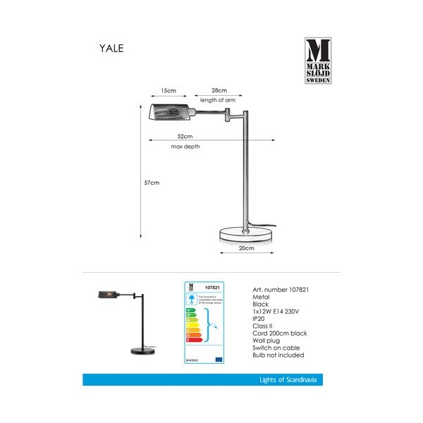 Czarna lampa stołowa Markslöjd Yale Table Black-image-2