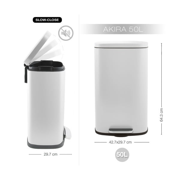 Stalowy kosz na śmieci z pedałem w matowym białym kolorze 50 l   Akira – Spirella-image-4