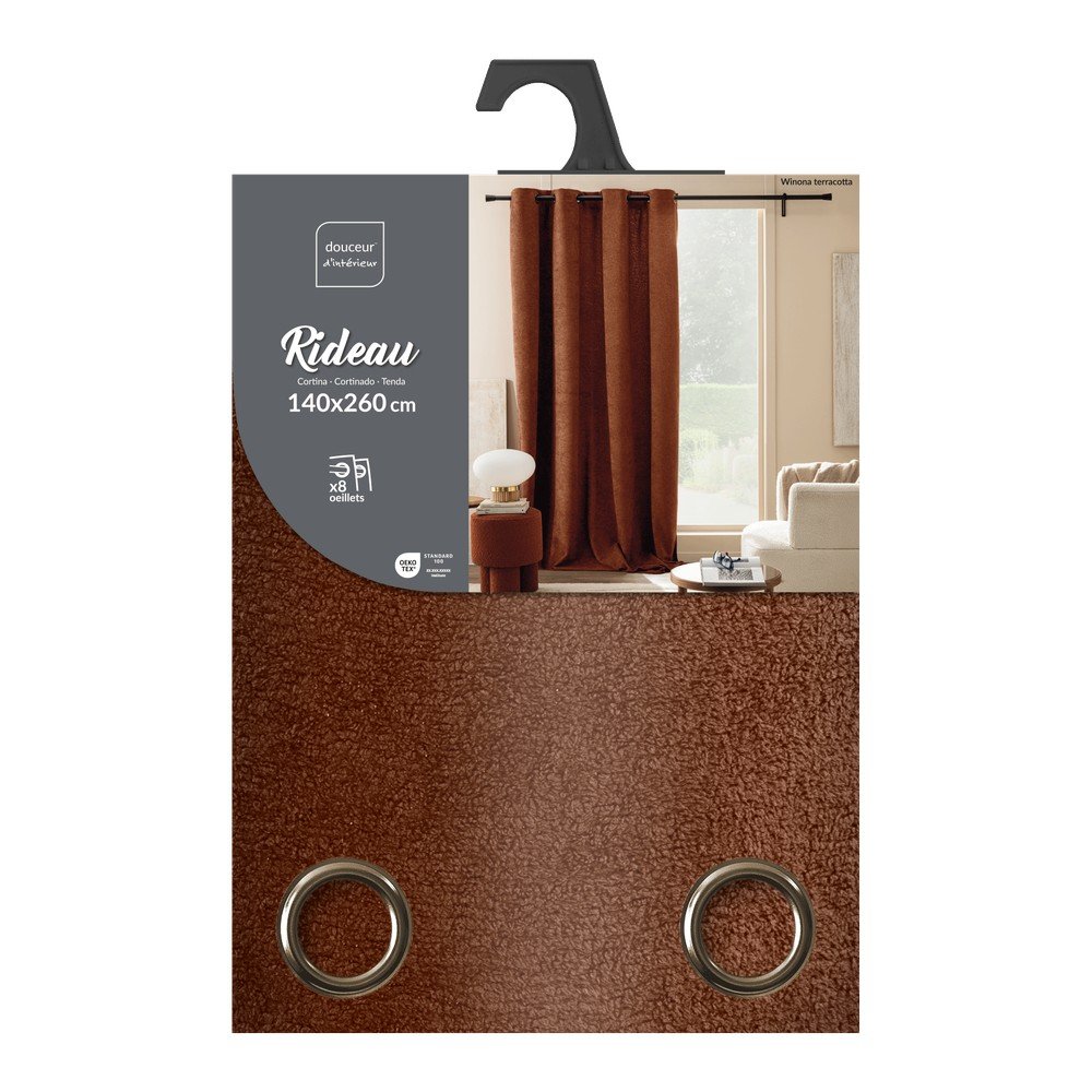 Zasłona z materiału bouclé w kolorze terakoty 140x260 cm Winona – douceur d'intérieur (zdjęcie 9)