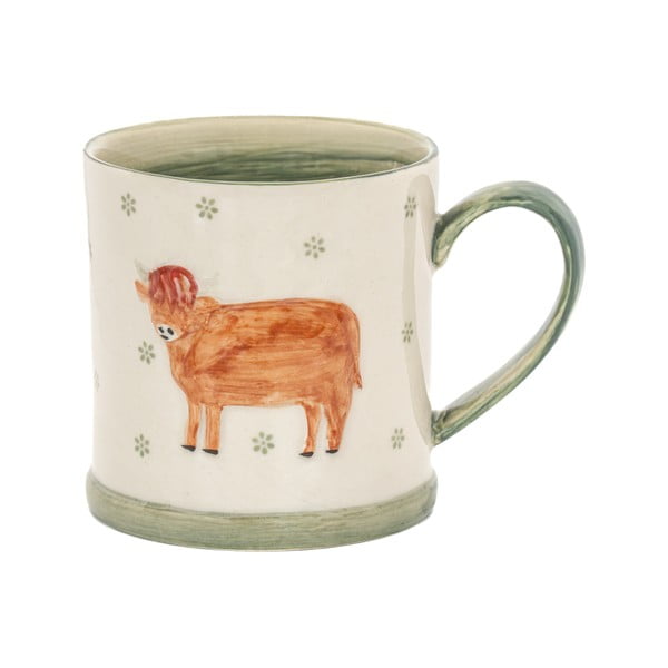 Zielono-beżowy kamionkowy kubek 225 ml Cow – Sass & Belle