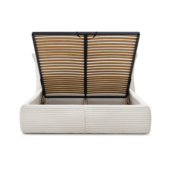 Kremowe tapicerowane łóżko dwuosobowe ze schowkiem ze stelażem 160x200 cm Jade – Bobochic Paris-image-4