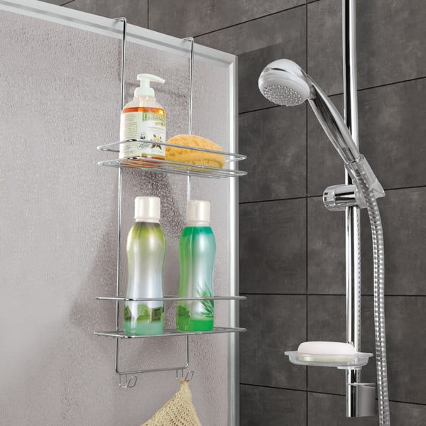 Wisząca stalowa półka łazienkowa w kolorze srebra z połyskiem bez wiercenia Luxy – Metaltex-image-1