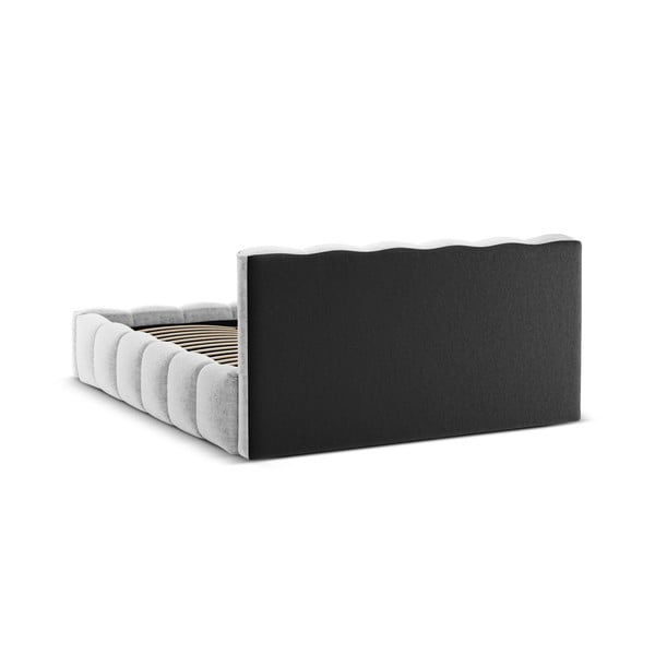 Jasnoszare tapicerowane łóżko dwuosobowe ze schowkiem i stelażem 180x200 cm Lupine – Micadoni Home-image-4