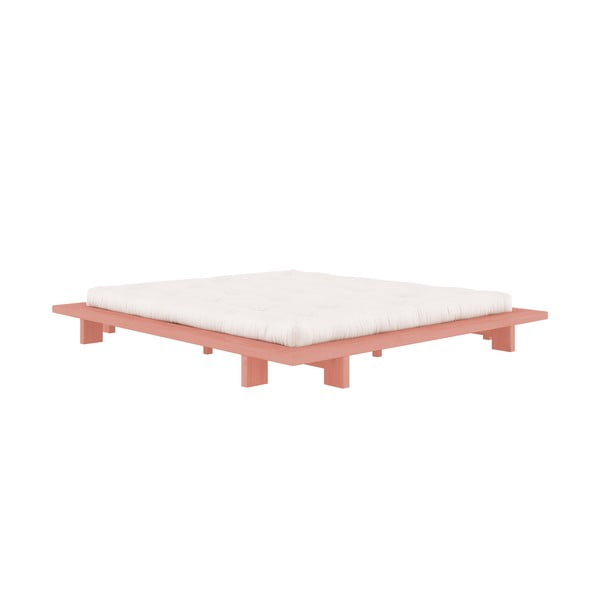 Jasnoróżowe łóżko dwuosobowe z litego drewna sosnowego ze stelażem 180x200 cm Japan – Karup Design