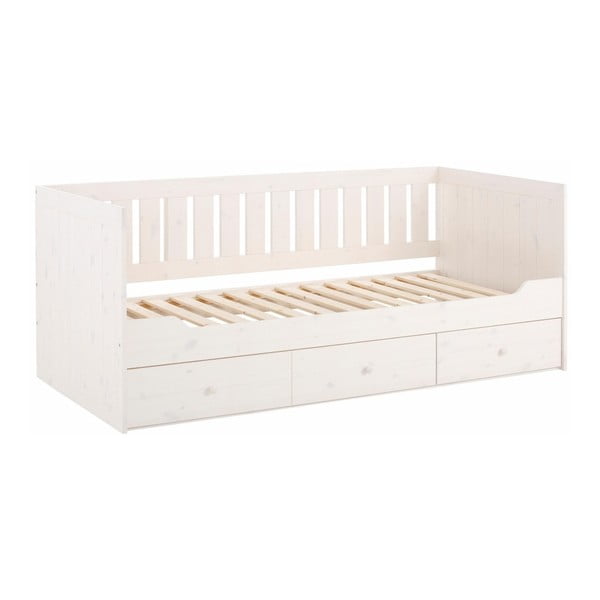 Białe łóżko z litego drewna sosnowego se 3 szufladami Støraa Sabrina, 90x200 cm