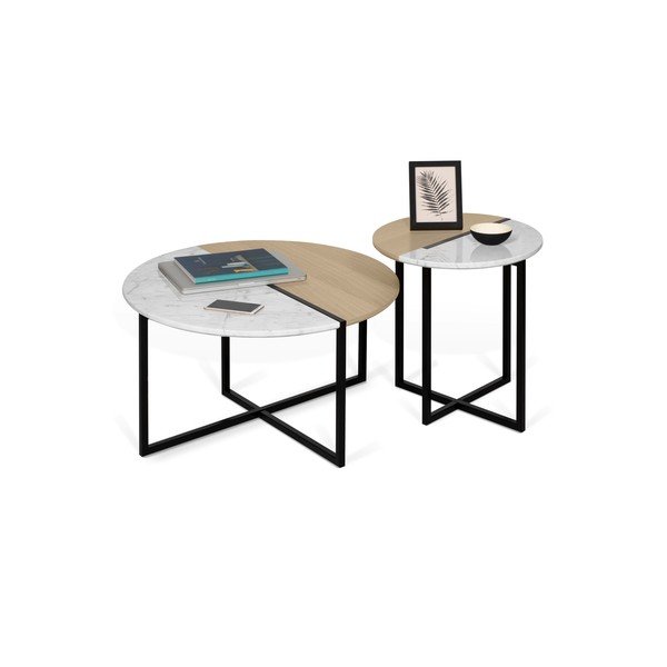 Stolik z blatem z drewna dębowego i marmuru ø 50 cm Sonata – TemaHome-image-2