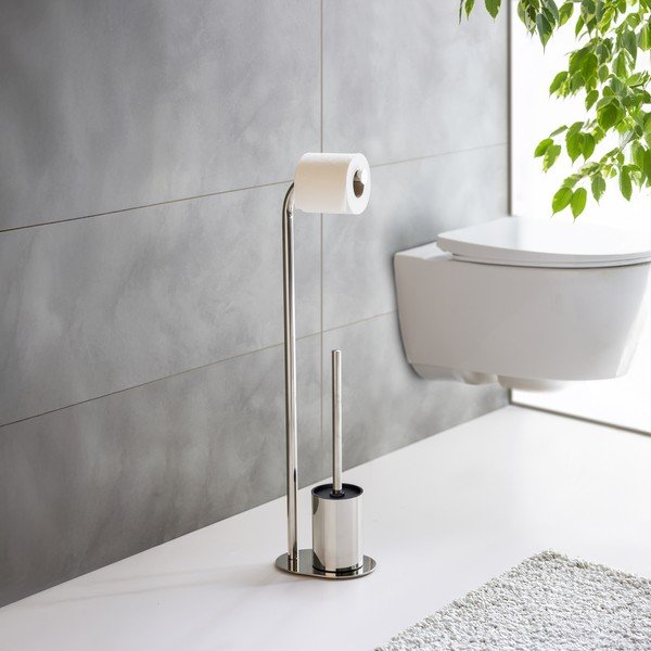 Stojak na papier toaletowy ze szczotką ze stali nierdzewnej w kolorze srebra z połyskiem Levante – Wenko-image-2