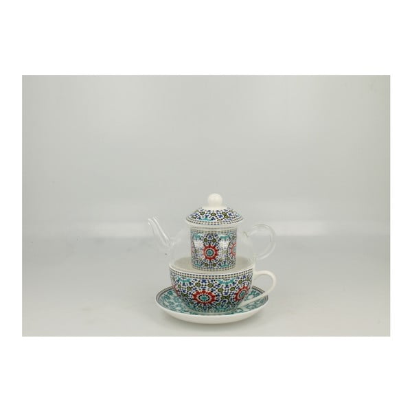 Komplet dzbanka szklanego do herbaty i porcelanowej filiżanki ze spodkiem Duo Gift Maroko