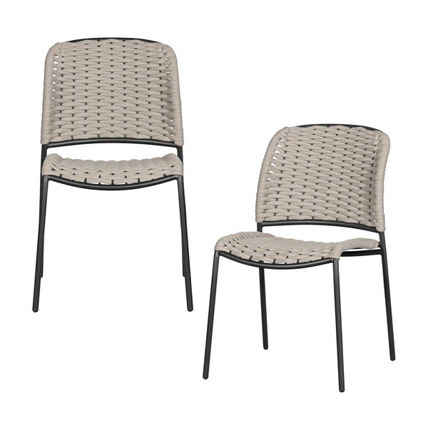 Czarno-beżowe metalowe krzesła ogrodowe zestaw 2 szt. Taku – Exotan-image-1