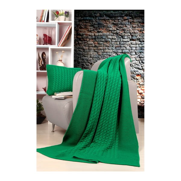Zestaw zielonej narzuty i poduszki Kate Louise Tricot Blanket Set Sultan