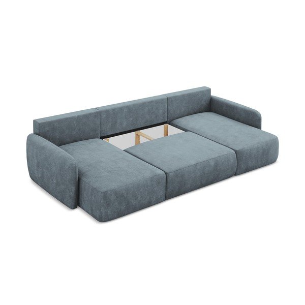 Szaroniebieski narożnik rozkładany z tkaniny szenilowej ze schowkiem (w kształcie litery U) Lilo – Makamii-image-3