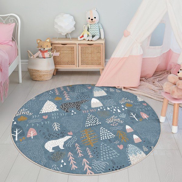 Niebieski dywan dziecięcy odpowiedni do prania ø120 cm Forest Land – Mila Home-image-4