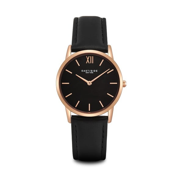 Czarny zegarek damski ze skórzanym paskiem i cyferblatem w kolorze różowego złota Eastside Upper Union