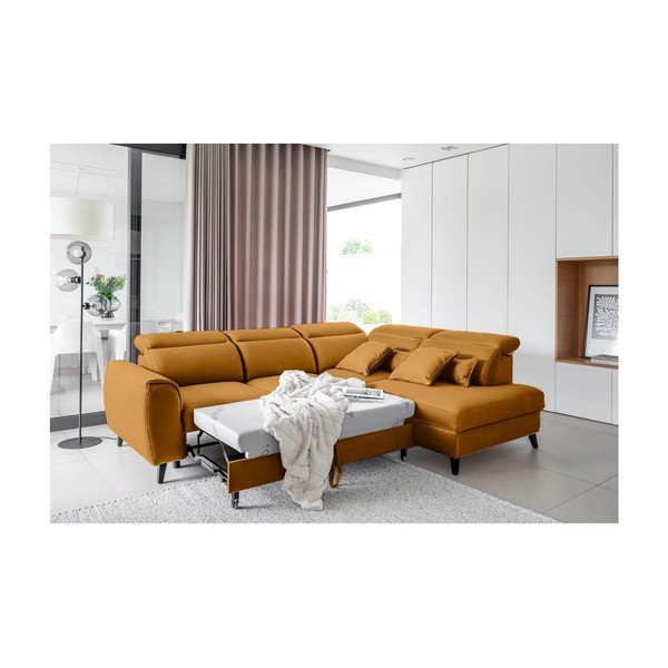 Żółty aksamitny rozkładany/ze schowkiem narożnik (prawostronny/w kształcie litery L) Noble – ELTAP-image-4