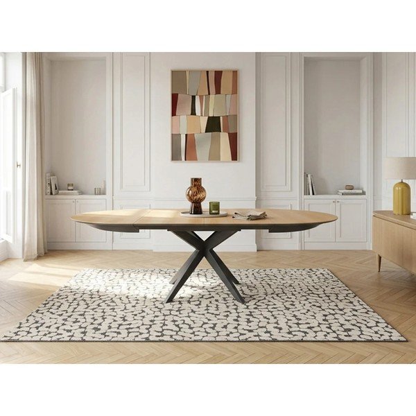 Okrągły rozkładany stół z dodatkowym blatem z blatem w dekorze dębu ø 127 cm Judith – Bobochic Paris-image-1