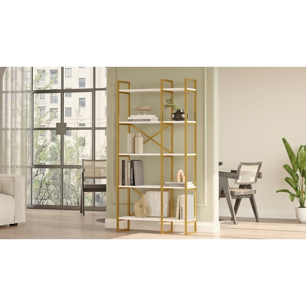 Regał w kolorze złota i białym 87,5x175 cm Monica – Kalune Design-image-3