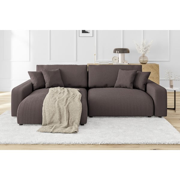 Brązowy sztruksowy rozkładany narożnik (strona zmienna) Sara – Ropez-image-1