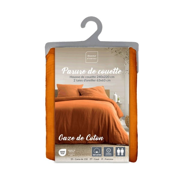 Pomarańczowo-brązowa pościel dwuosobowa muślinowa 240x220 cm Angelia – douceur d'intérieur-image-3