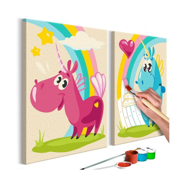 Zestaw płótna (2 szt.), farb i pędzli DIY Artgeist Sweet Unicorns, 33x23 cm