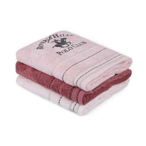 Zestaw 3 różowych ręczników, 90x50 cm