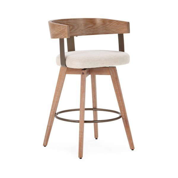 Kremowe/w naturalnym kolorze tapicerowane hokery zestaw z podłokietnikami 2 szt. Ilia – MOME