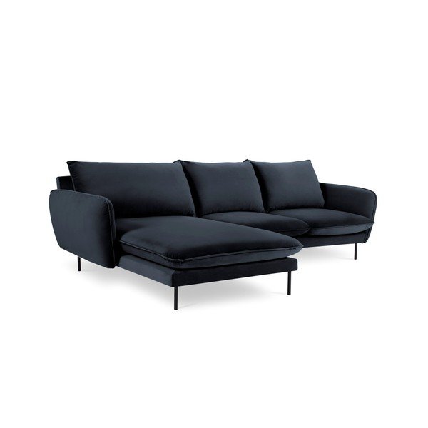 Ciemnoniebieska narożna aksamitna sofa lewostronna Cosmopolitan Design Vienna